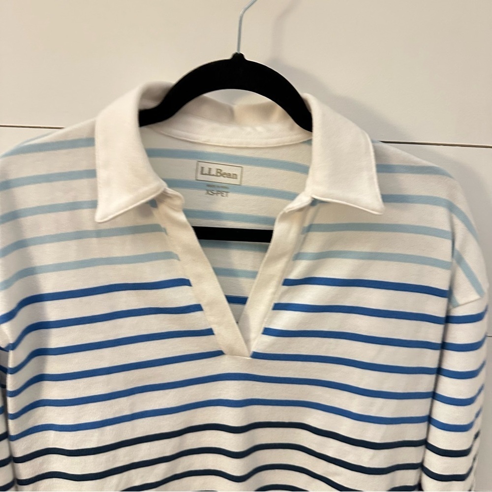 LL BEAN XSP Heritage Mariner striped collared woman 3/4 sleeve cotton top casual - Picture 4 of 14
